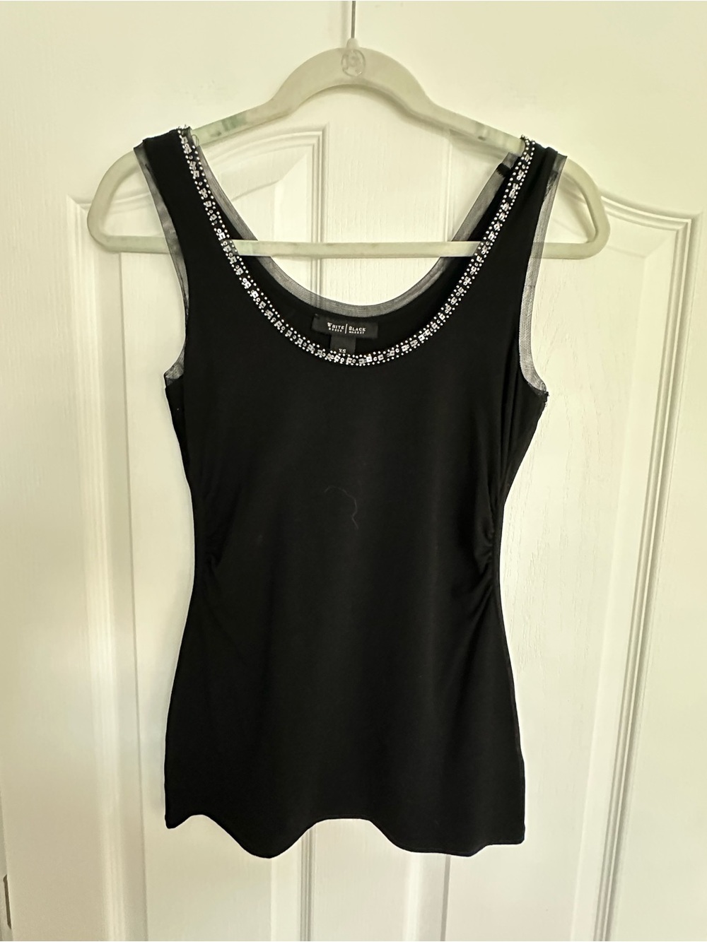 White House Black Market Black Tank Top with Silver Beaded Neckline